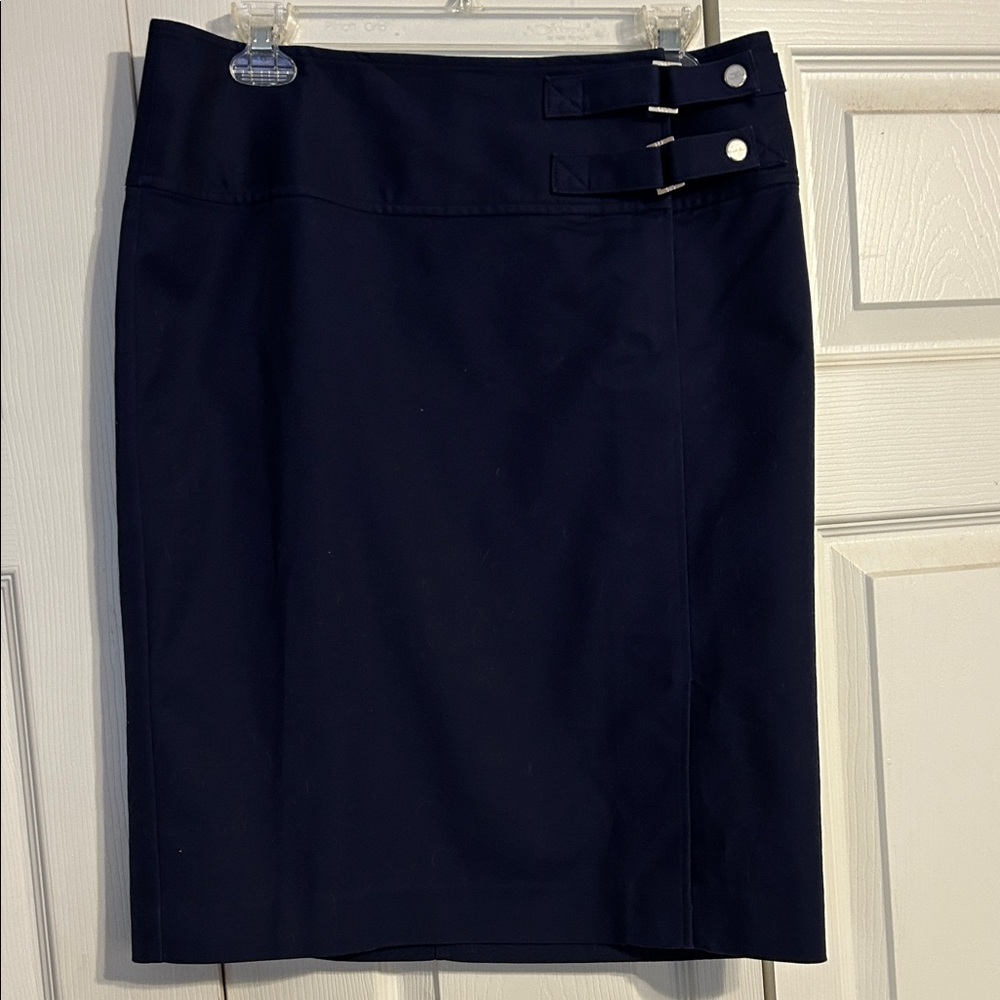 LAUREN RALPH LAUREN Size 8 Navy Blue Nautical Midi Pencil Skirt Cotton Stretch